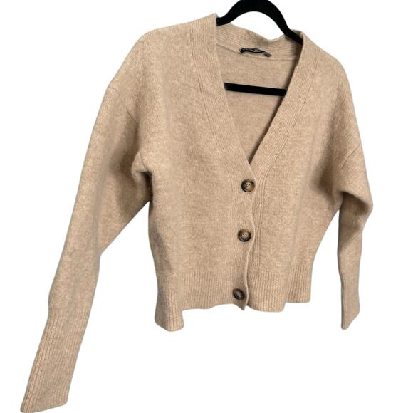 Pietro‎ Brunelli Milano Size S Button Up Crop Cardigan Sweater Tan Wool Alpaca - Picture 6 of 11